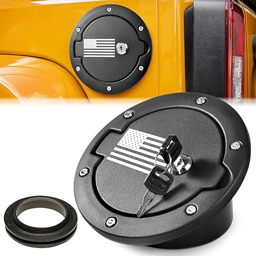Gas Cap Cover Fuel Filler Door Locking Gas Tank for Jeep Wrangler Accessories 2007-2018 JK JKU Unlimited Rubicon Sahara(US Flag)