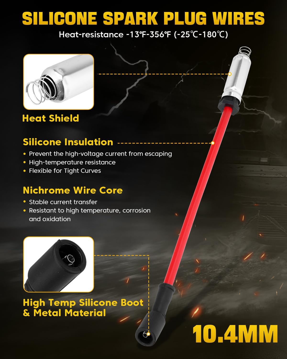 8Pcs UF414 Round Ignition Coils with 10.4mm Silicone Spark Plug Wires Set & 41-110 Iridium Spark Plugs Compatible with Chevy Silverado Suburban Tahoe, GMC Sierra Yukon, Cadillac, Buick 4.8L 5.3L 6.0L