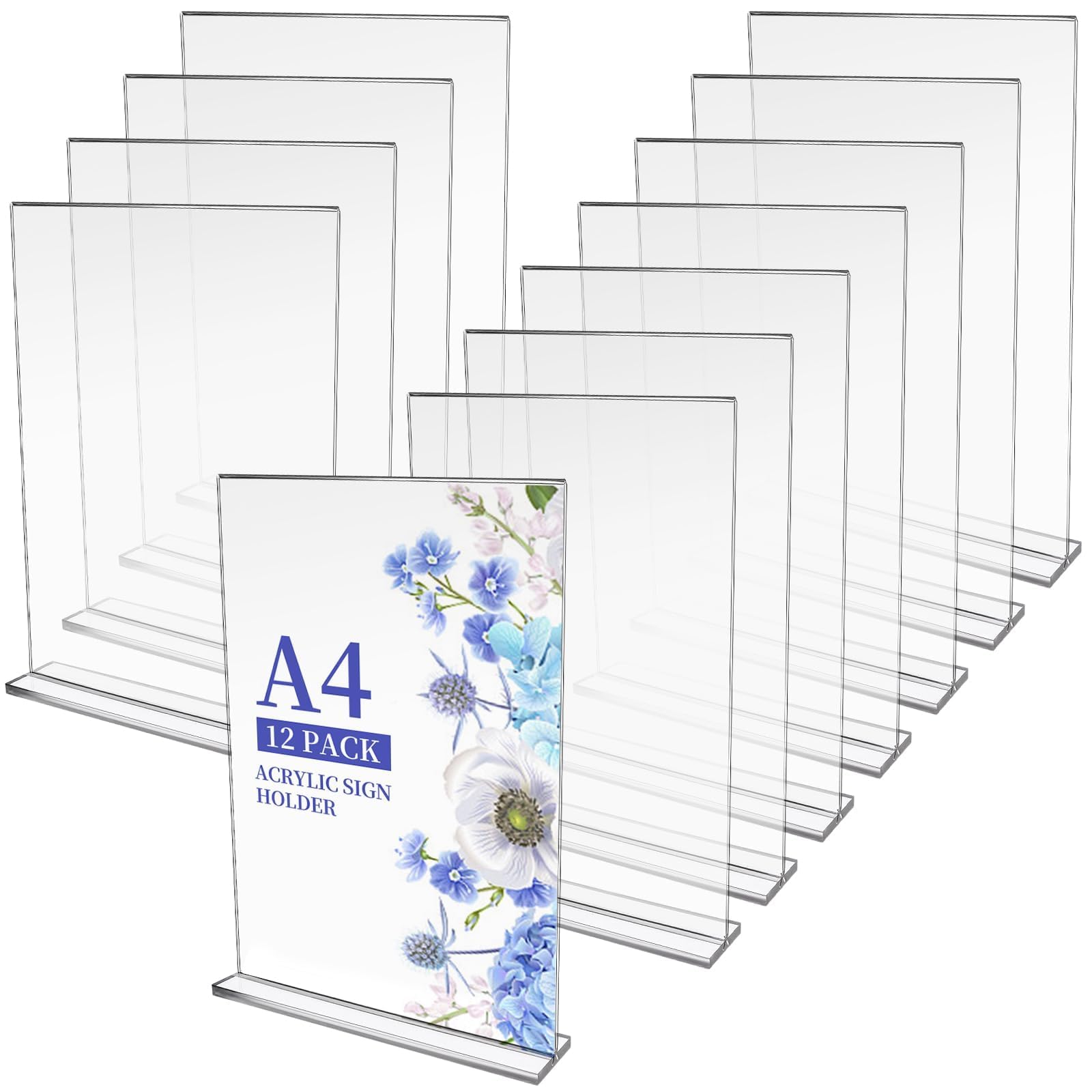 12 soportes acrílicos A4 transparentes para carteles, letreros de fotos, folleto vertical de doble cara, soporte transparente para folleto de menú para oficina, escritorio, restaurante, 8 x 12