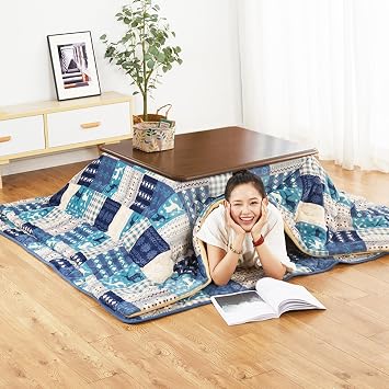 Japanese Kotatsu Table with Heater and Blanket, Bedroom Tatami Heated Stove, Set of 5 Multifunctional Low Tables in Solid Wood for Sitting on The Floor80 * 80 * 45cm