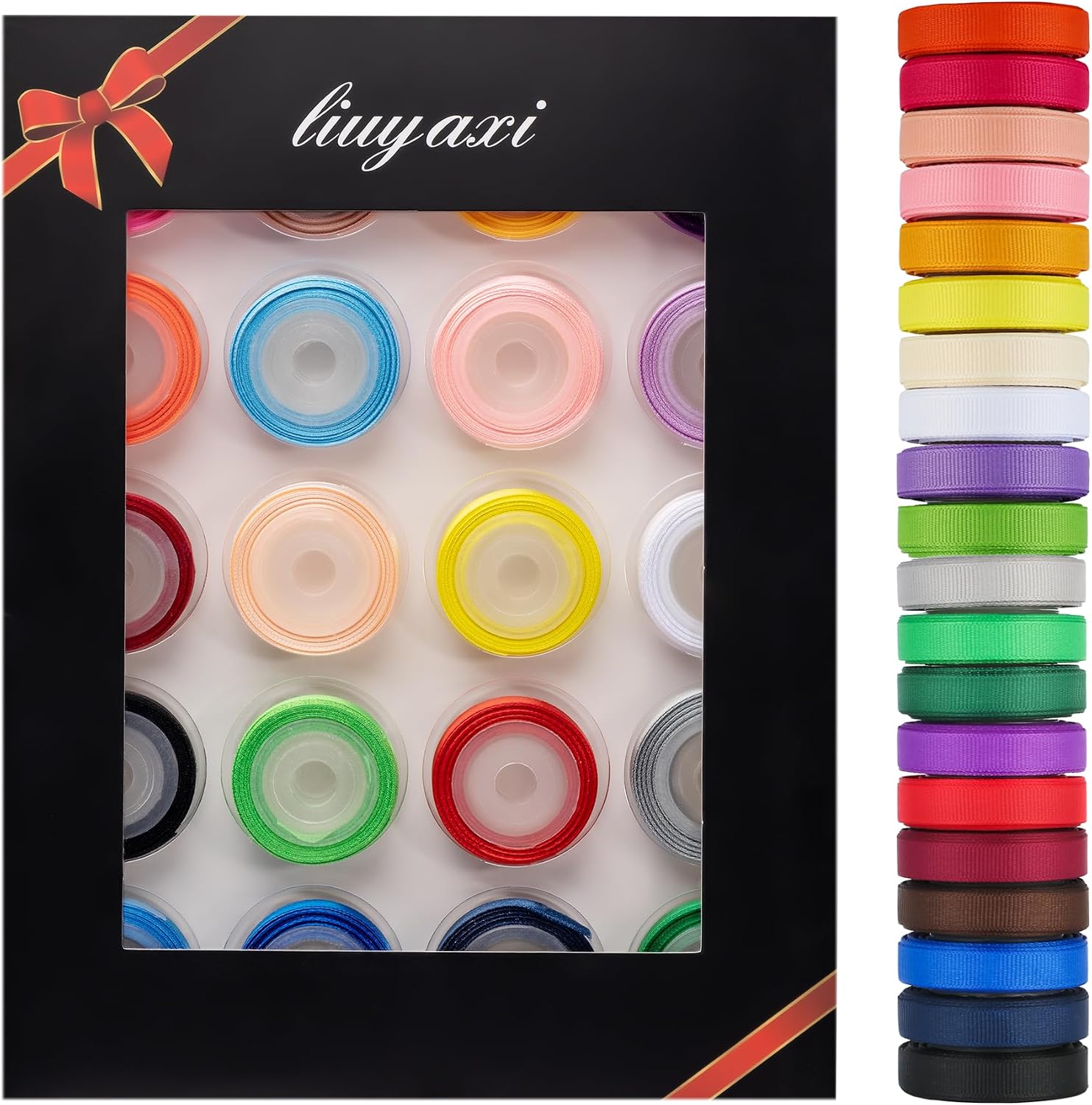 LIUYAXI 100 Yards Solid Grosgrain Ribbon, 3/8" X 5 Yard/Roll, 20 Colors Rainbow Multicolor Fabric Ribbons Roll Perfect for Crafts Gifts Wrapping Flower Bouquet Hair Bows & Other Projects
