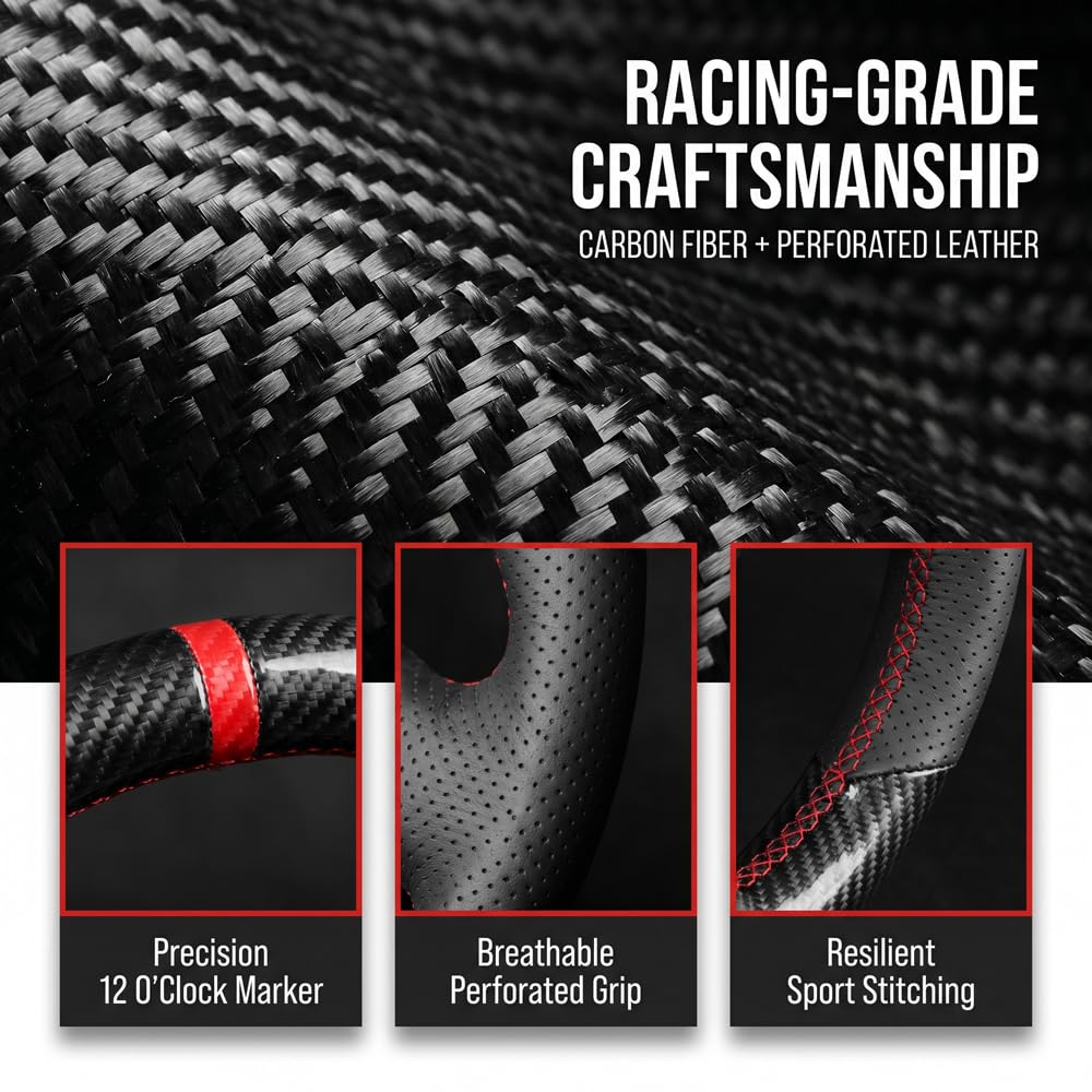 DIY Costura Fibra de Carbono Volante Cubierta para Volkswagen VW Golf GTI 7 MK7 Golf R Jetta 2.0T GLI 2015 2016 2017 2018 2019 2020 2021 Negro 15 Pulgadas Accesorios Interiores de Cuero