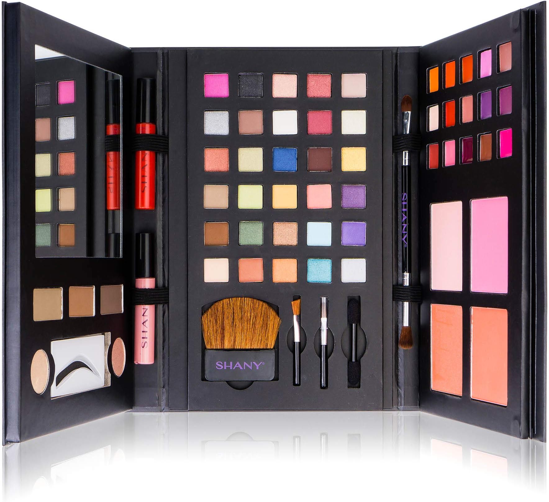 SHANY Luxe Book Makeup Set All In One Travel Cosmetics Kit with 30 Eyeshadows, 15 Lip Colors, 5 Brushes, 4 Pressed Blushes, 3 Brow Colors, and Mirror, LUXEBOOK, 62 Piece Set