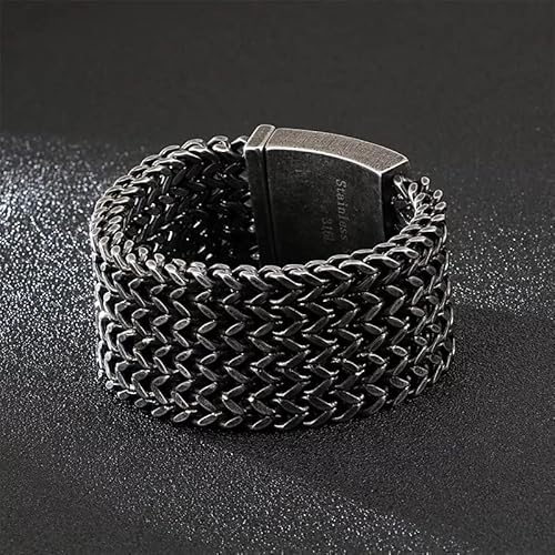 Bold Masculine Heavy Vintage Black 316L Stainless Steel 30Mm Wide Franco Link Bracelet For Men #TOP5
