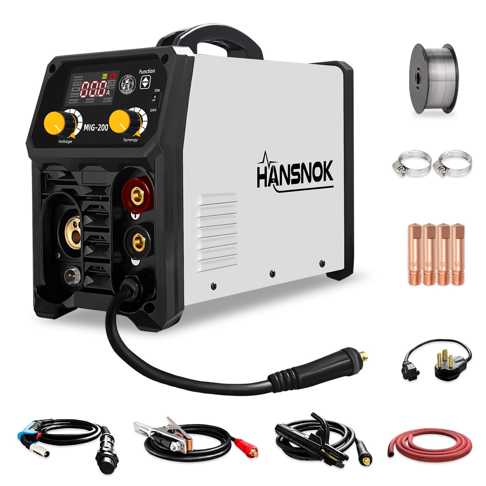 Soldador MIG 200A HANSNOK equipo inversor multiproceso sinergia doble voltaje 110V 220V