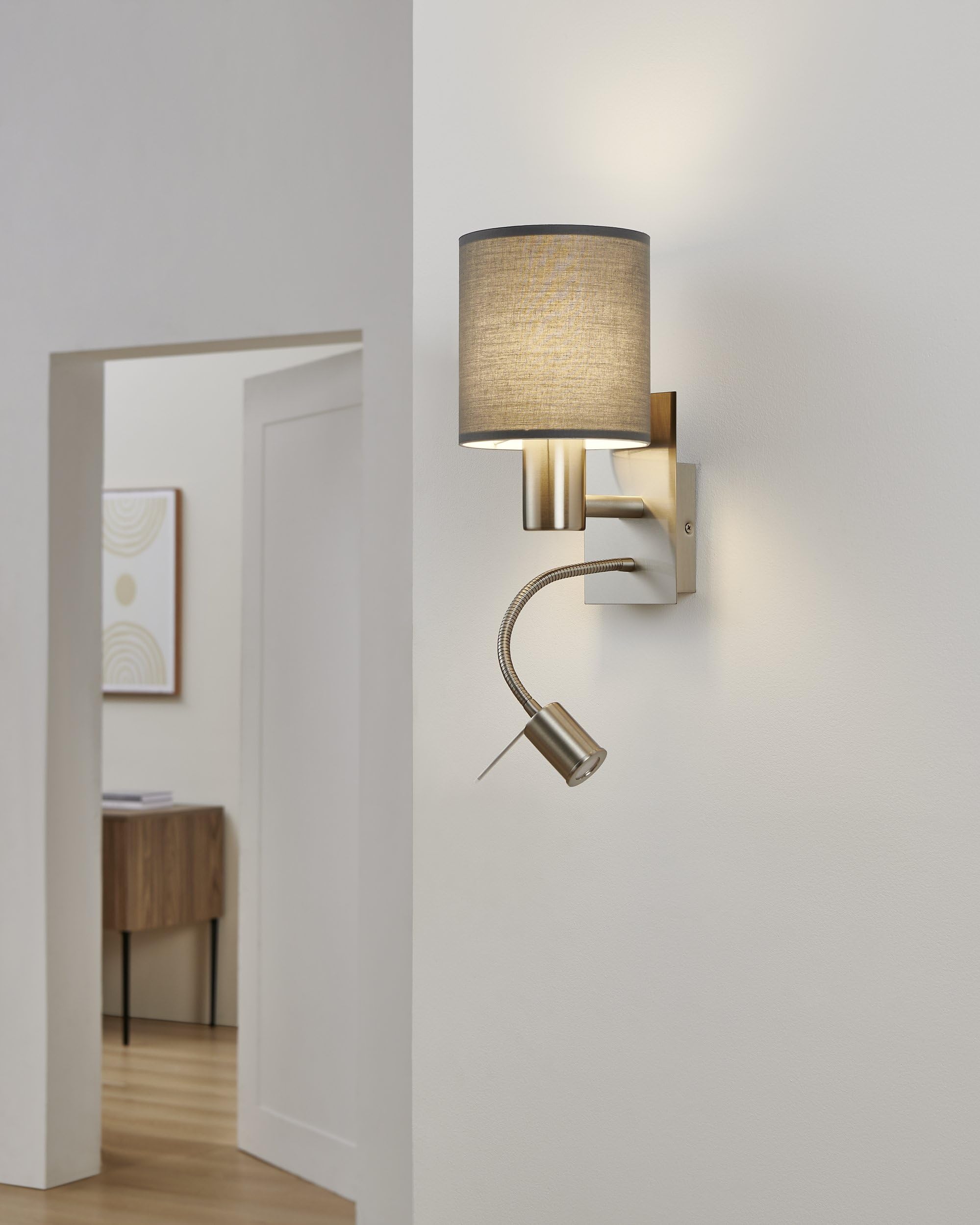 EGLO Wandlampe Pasteri, 2-flammige Textil Wandleuchte mit LED Leselicht