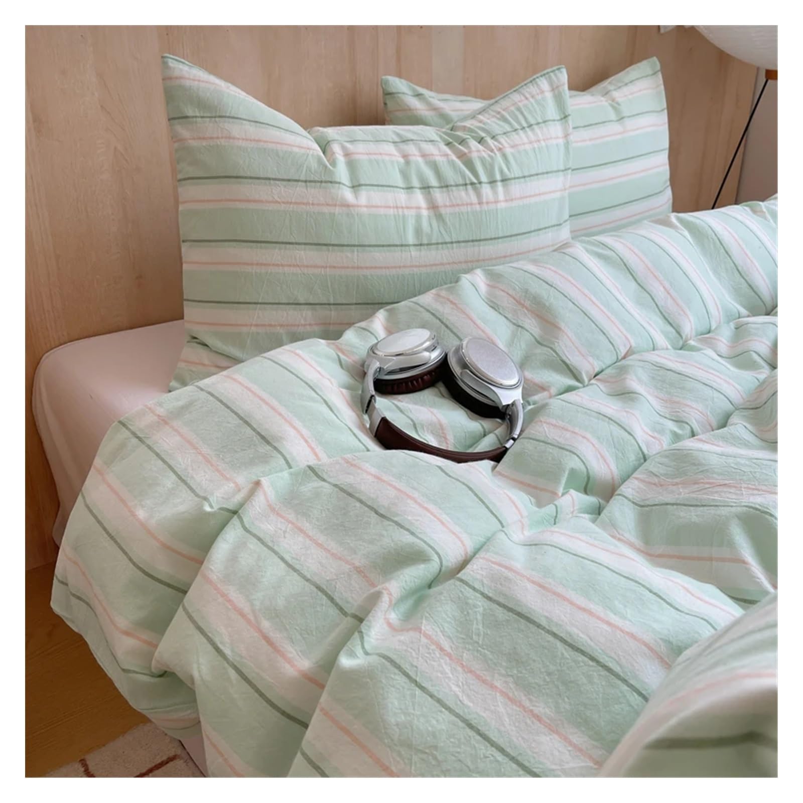 Housse de couette respirante en coton de qualité supérieure 220x240cm motif rayures roses