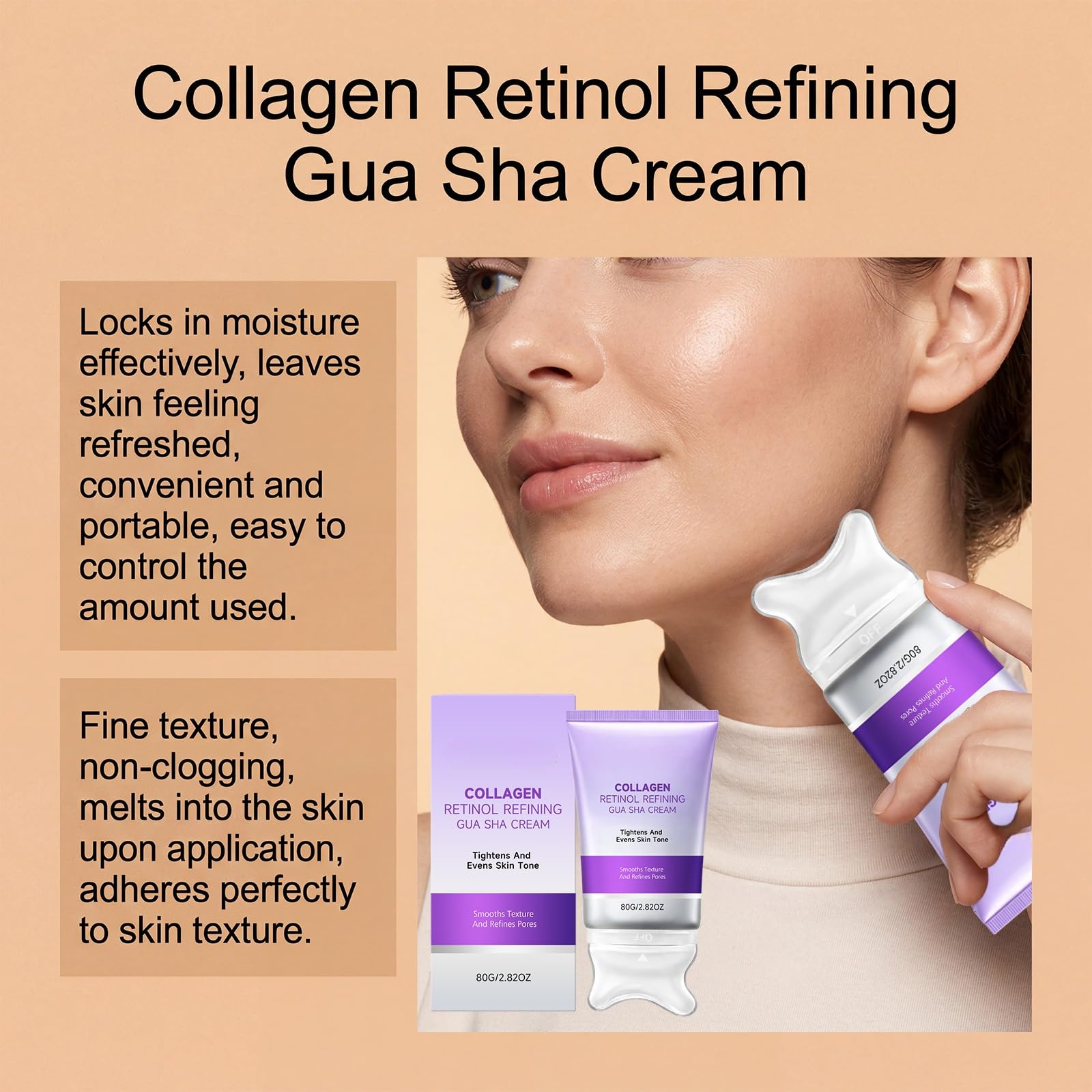 Krem do masażu szyi Gua Sha Collagen Retinol, nawilżający ujędrniający lift, wyrównuje odcień, wygładza teksturę i przycinanie porów na szyi, szczęce i czółenkach (6 sztuk)