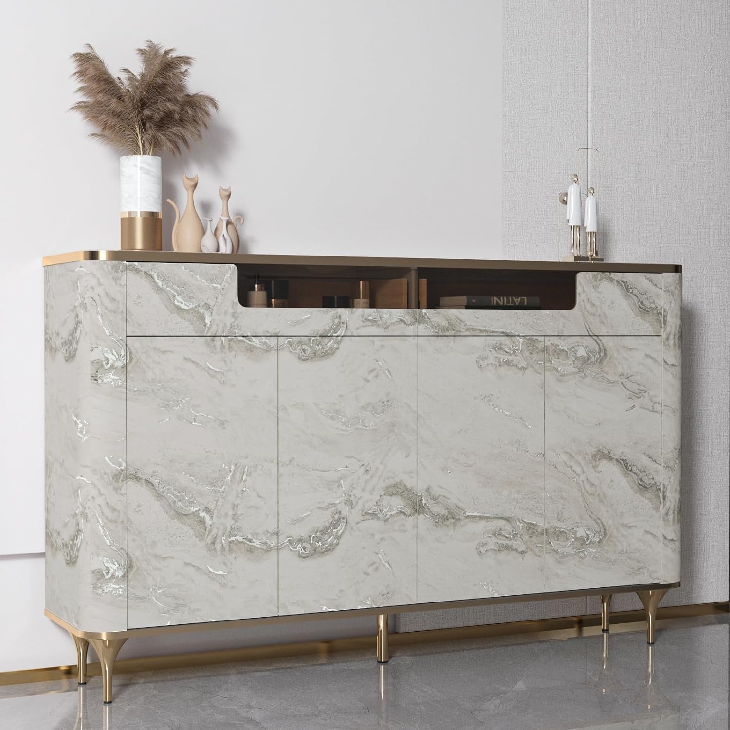 Beige Sliver Gray Marble Contact Paper Peel and Stick Marble Wallpaper Vinyl Wrap for Kitchen Bathroom Self Adhesive Waterproof Granite Contact Paper for Countertops Shelf 11.8"x393"