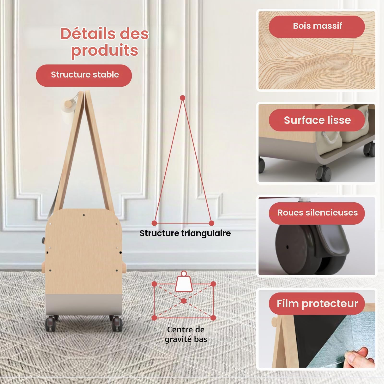 BanaSuper Chevalet Enfant, Tableau Magnétique Double Face, Hauteur Réglable | Surface de Dessin Grand, Surface Magnétique, Roulettes Verrouillables, Usage Intérieur Extérieur, Sécurité Certifiée EN71