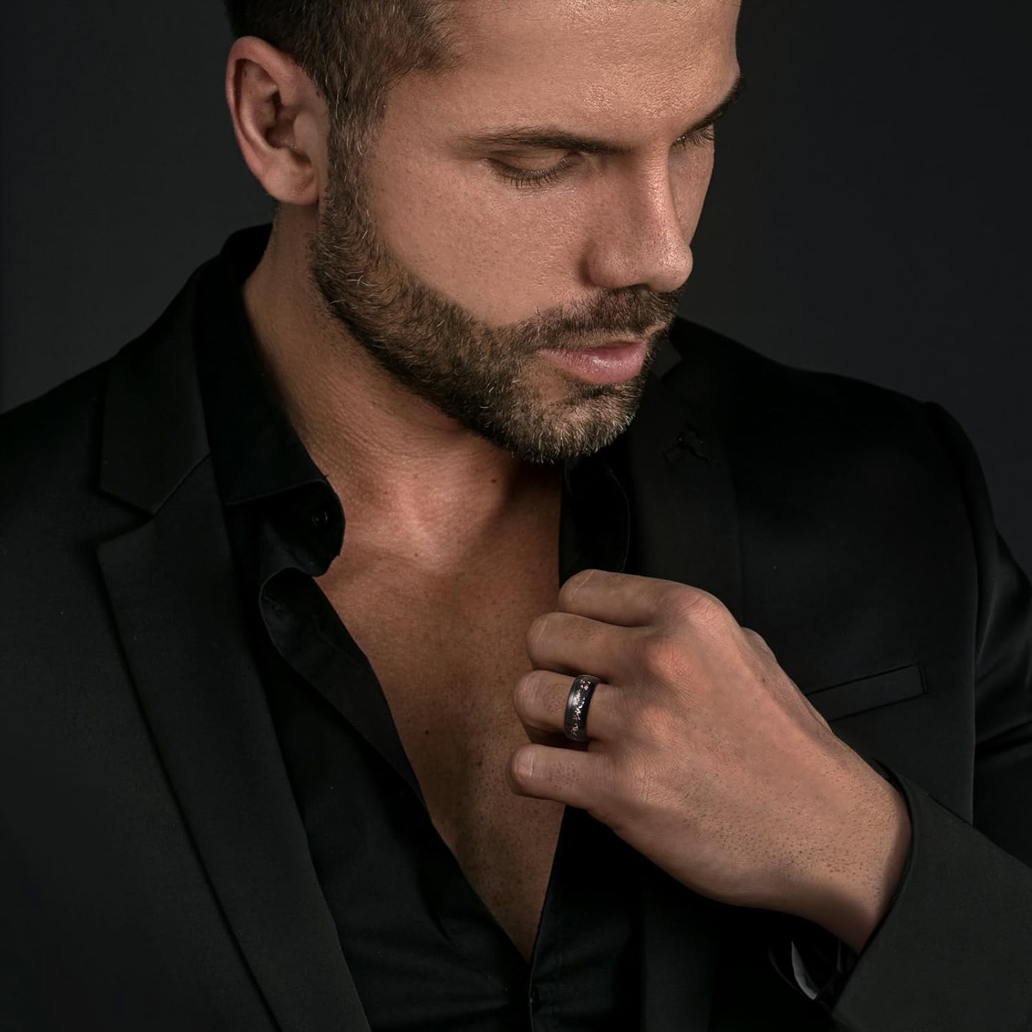 King Will 8mm Black Tungsten Rings for Men Mens Wedding Band Engagement Promise Ring Foils Inlay Domed Polished - Image 4