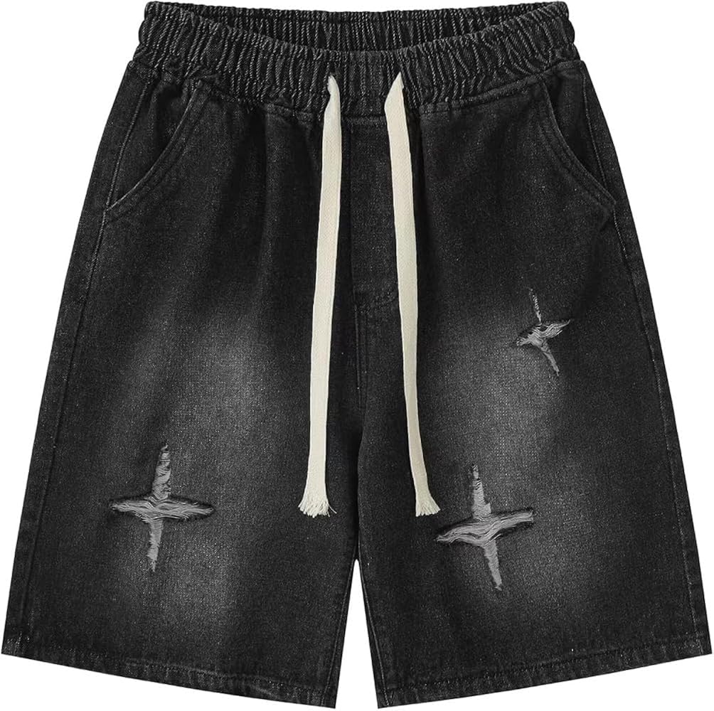 Ponitrack Baggy Jorts Print Denim Shorts Baggy Jorts Casual Wide Leg