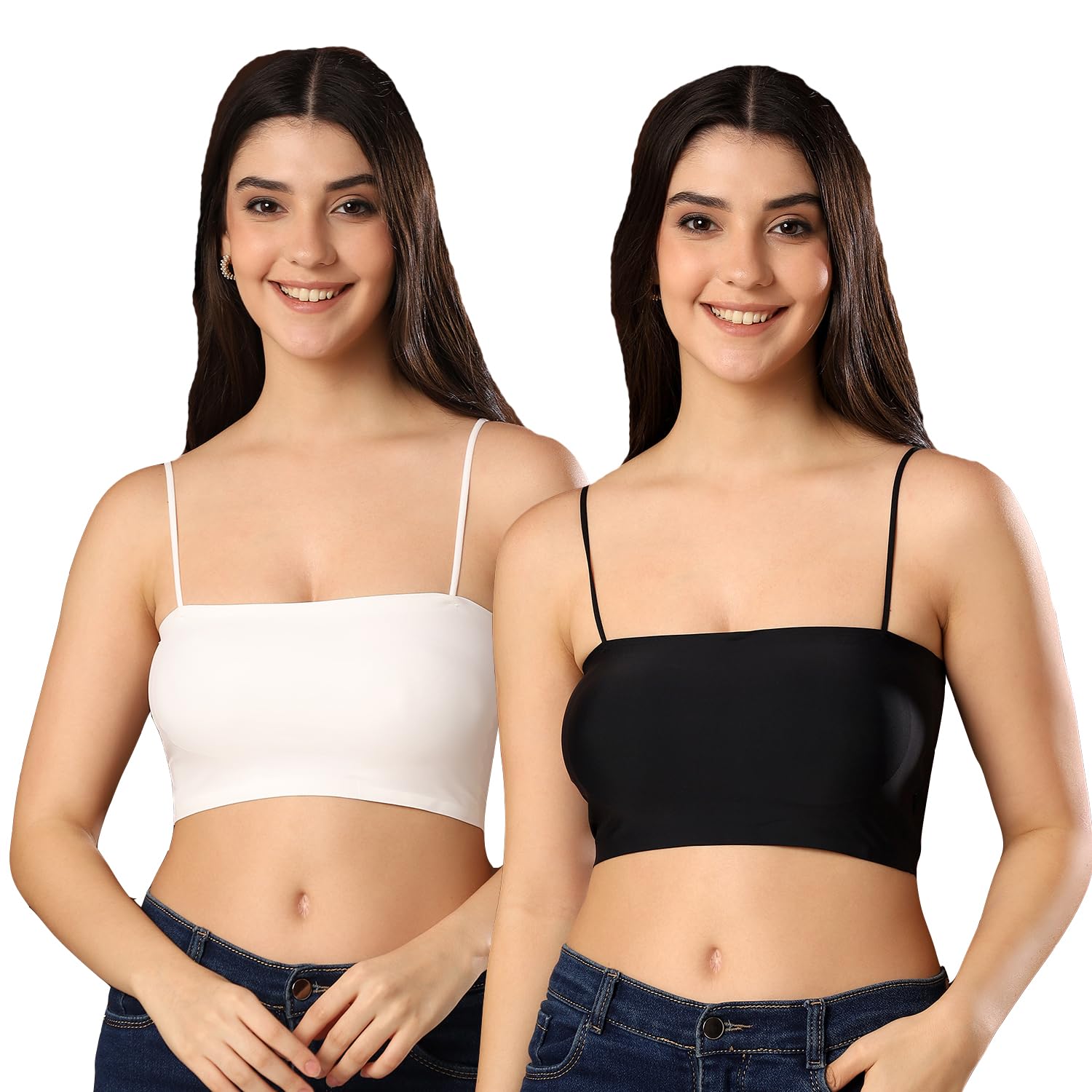 Women Pack of 2 Lightly Padded Camisole Spaghetti Strap Seamless Bralette (Removable Pads) Stretchy Wire-Free Crop Tank Top-image-33
