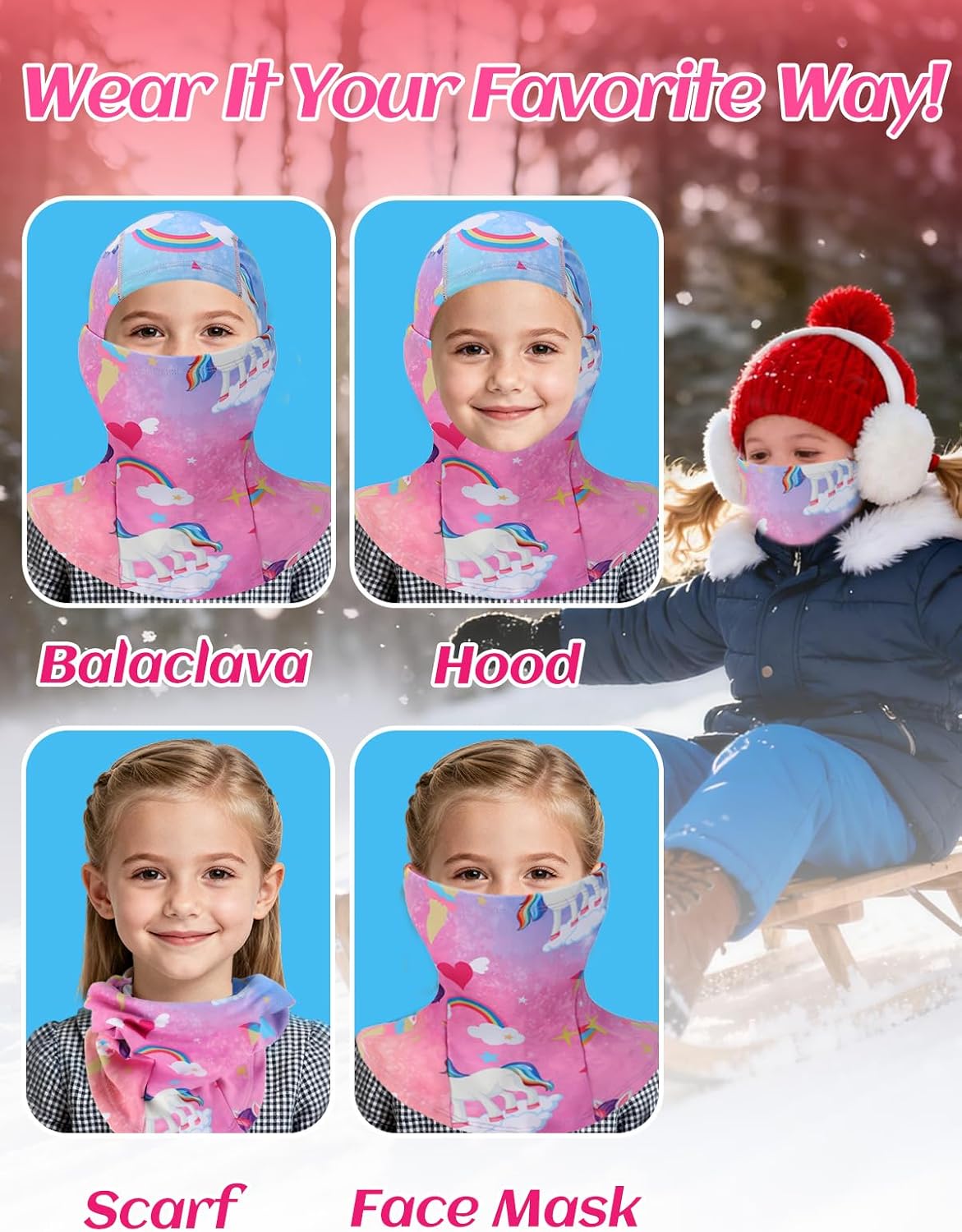 2pcs Fleeced Lined Balaclava Ski Mask for Kids 2-14- Kids Winter Face Cover Mask Windproof for Cold Weather Girls Boys Gift