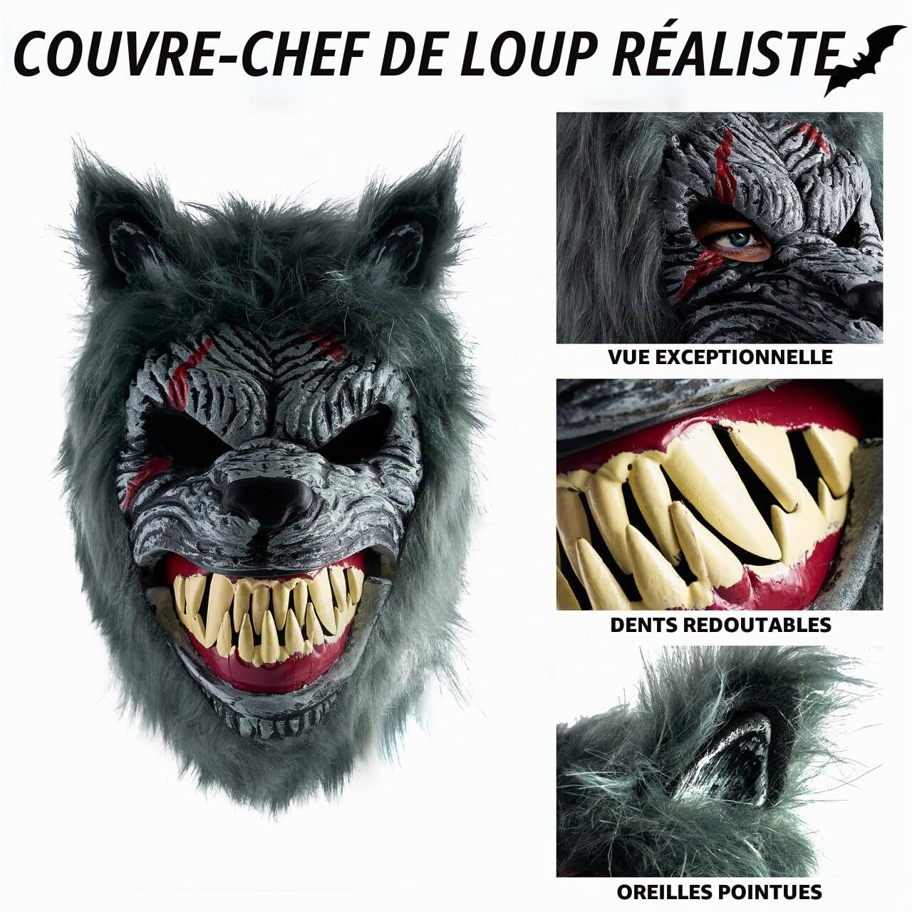 Spooktacular Creations Masque de loup d'Halloween - Accessoires de costume de loup-garou - Masque effrayant pour enfants, hommes et femmes - Accessoire de costume de cosplay d'horreur d'Halloween