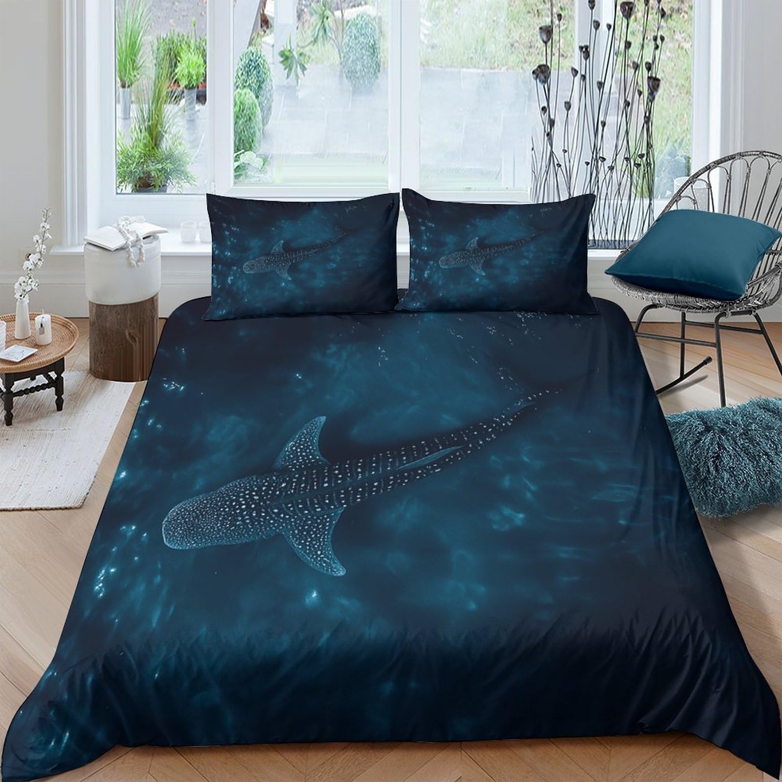 Ctjqhvkz Style-1 3D Printed Shark Ocean Fitted Sheet Microfiber Soft Breathable Underwater Bed Cover For Bedroom Dorm Decor Single（135X200cm）