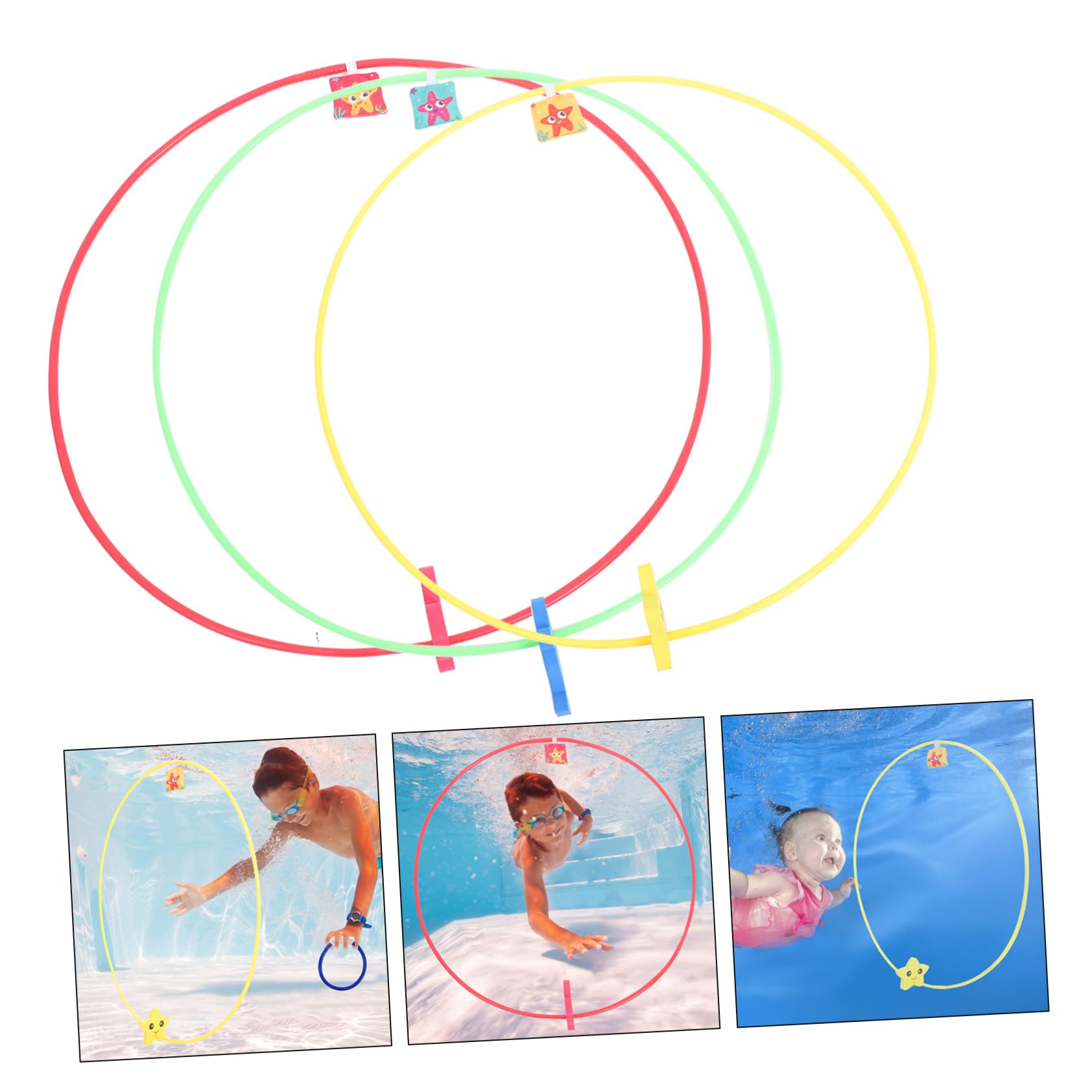 HANABASS Anneaux de Plongée Jouets de Piscine Lot de 3 pour Piscine Améliorent Les Compétences de Natation en ABS et Nylon pour Garçon et Filles pour Jeux de Plongée et Fêtes