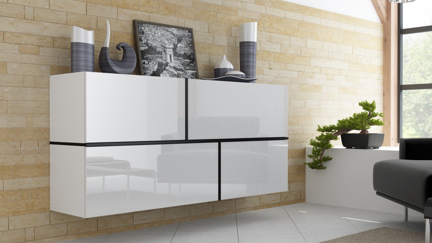 Hängekommode Goya, Sideboard, Hängeschrank, Weiß Hochglanz Küche, Haushalt & Wohnen