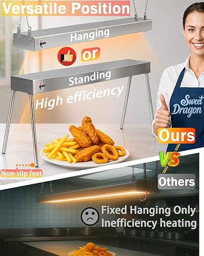 Miniatura 4 de Calentador de lámpara de calor de alimentos de 36 pulgadas, calentador eléctrico de tira infrarroja de acero inoxidable 2 en 1 y calentador de