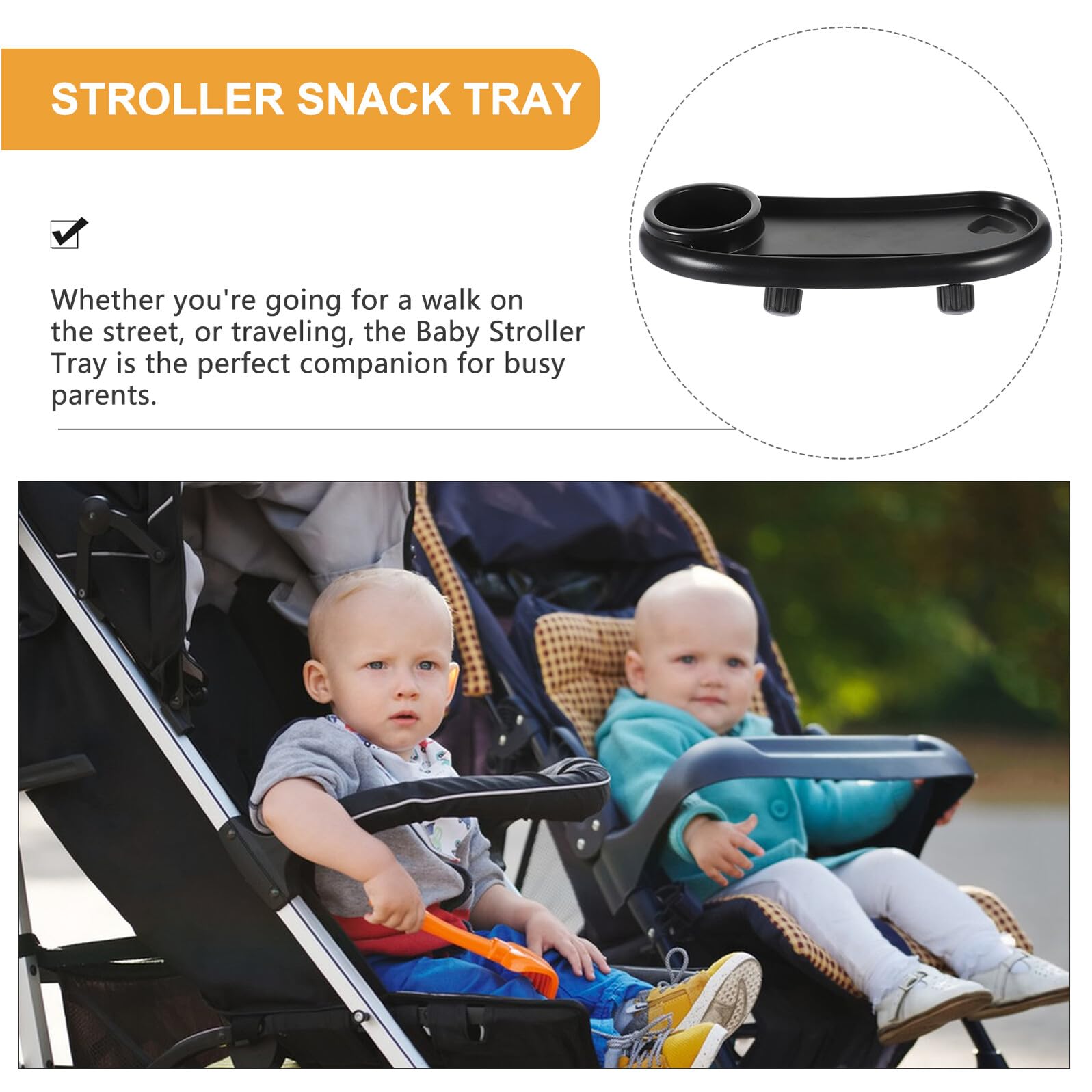 Plateau Poussette Détachable avec Porte Gobelet Plateau Repas Garçon Fille Plastique Facile à Installer et Nettoyer Accessoire Poussette Pratique et Sécurisé
