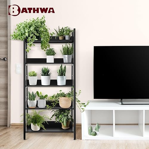 Vista 40 de BATHWA Estantería para libros de 5 niveles, estantería industrial rústica de madera de metal, marrón oscuro de 28 pulgadas de ancho y 59 pulgadas