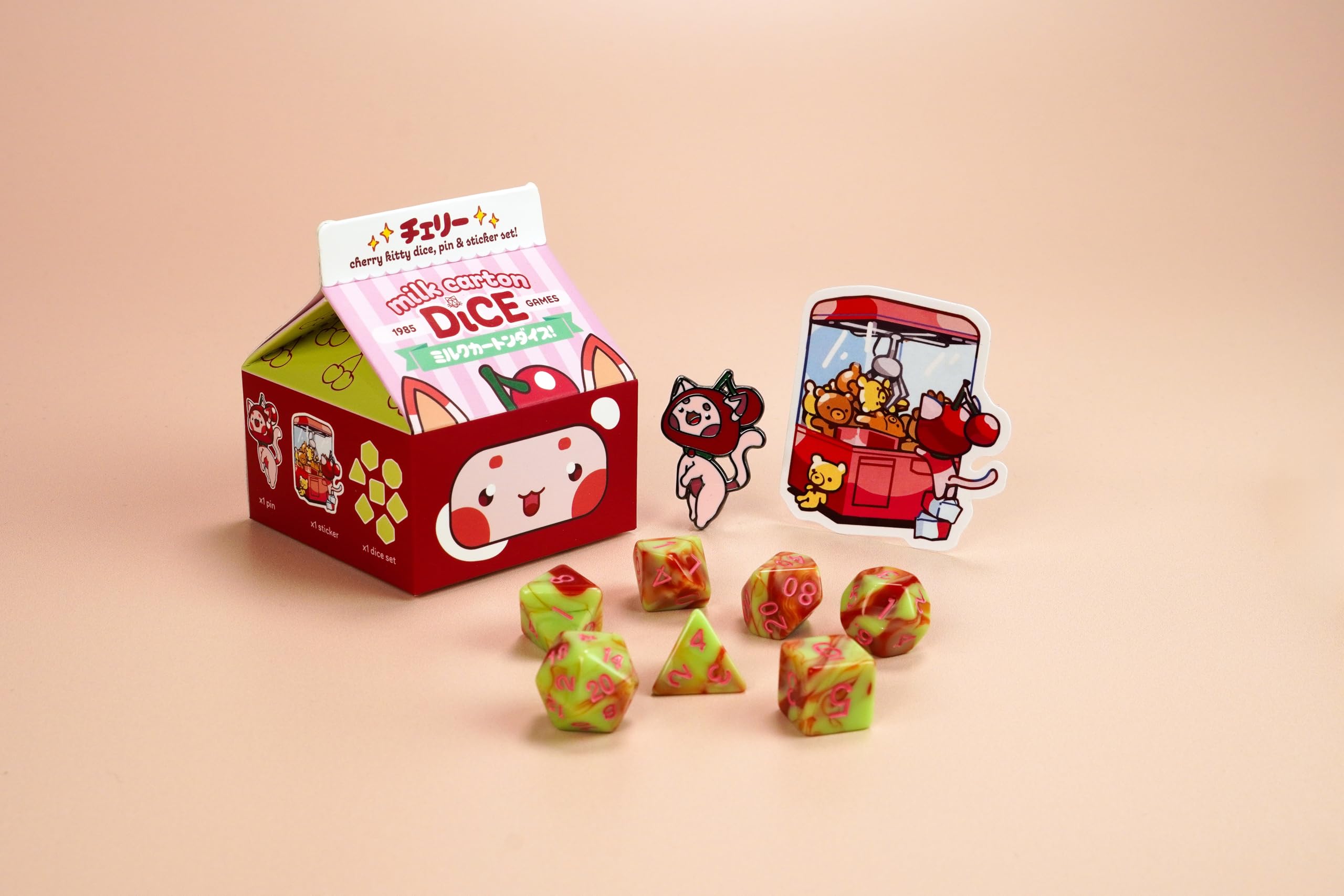 1985 Games Cherry Cat D&D Dice Set, Polyhedral Gaming Dice for TTRPGs