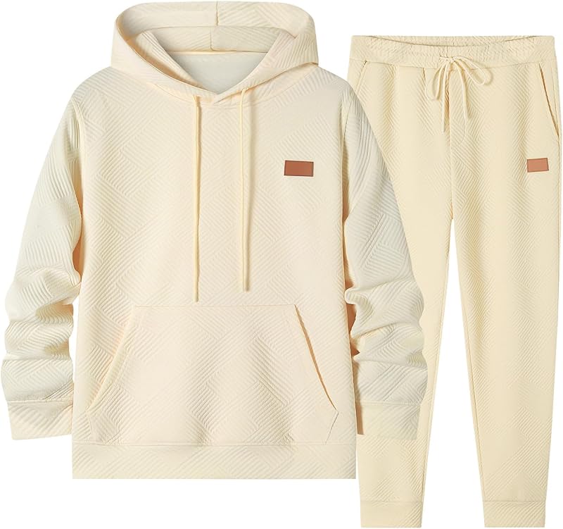 JMIERR Conjunto de jogging con capucha de 2 piezas para hombre Chándal de punto texturizado | buzo deportiva, joggers de jacquard con bolsillos inclinados, cintura elástica, conjunto de 2 piezas para hombre
