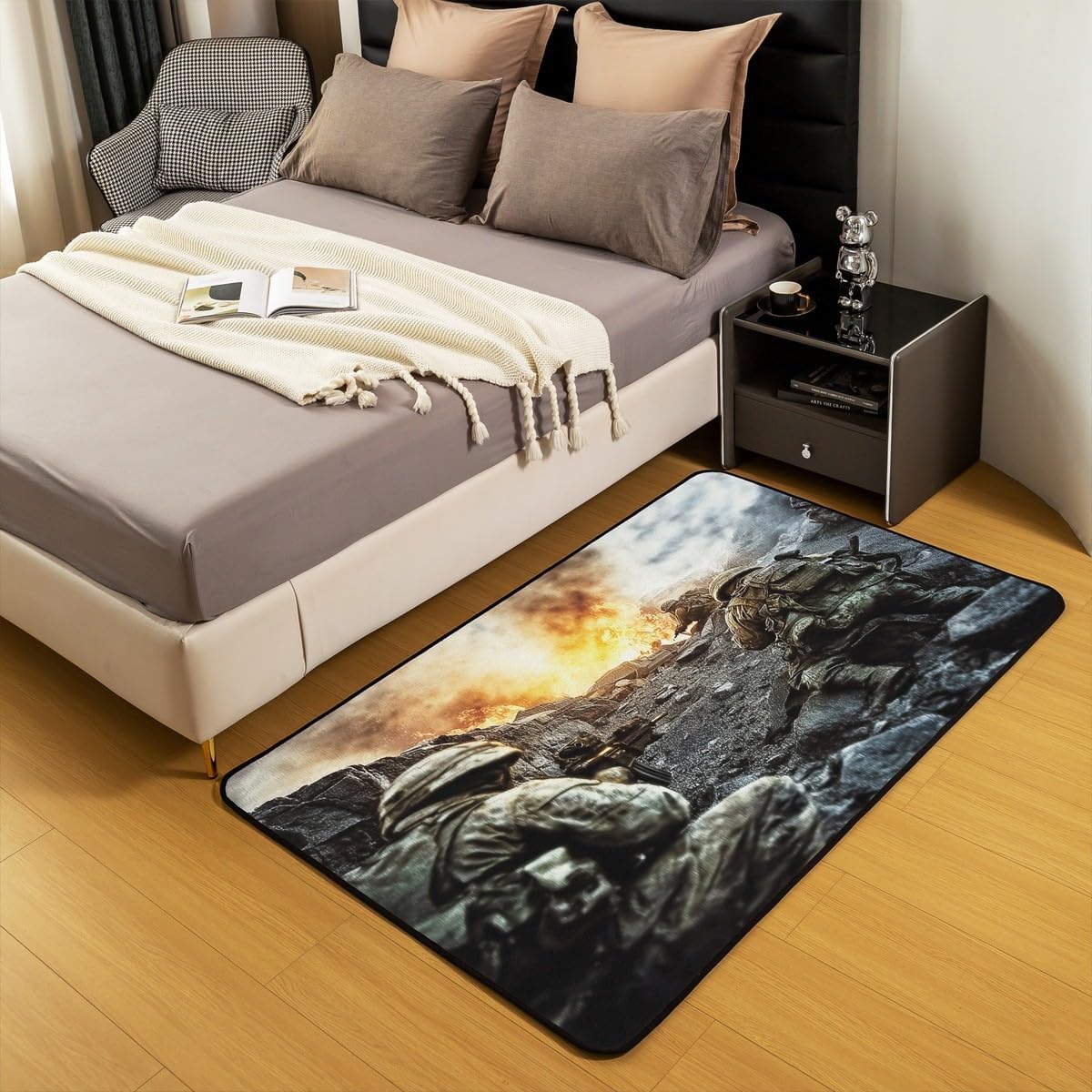 Erosebridal Soldier Area Rug 3X5, Army Gun Rug, Military Carpet for Kids Boys Teen, Grunge Camouflage Non Shedding Decorative Rug for Living Room