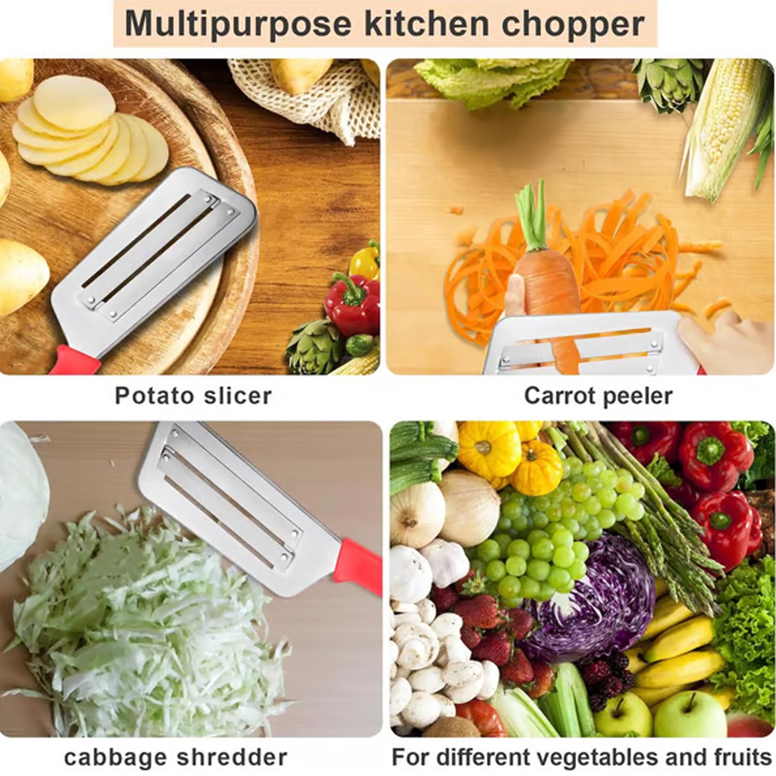 Stainless Steel Cabbage Shredder for Coleslaw, 2025 Upgraded Stainless Steel Double-Layer Slicer, Multifunctional StainlessSteel Cabbage Shredder for Slicing, Grating & Shredding (02)