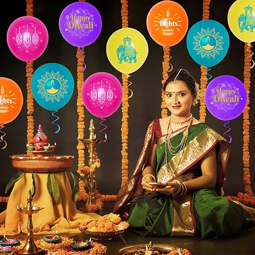 Miniatura 4 de Paquete de 40 globos de fiesta Happy Diwali, globos coloridos para decoraciones de festivales de luces, suministros de fiesta hindú Deepavali indio