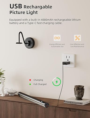 Miniatura 2 de VOLISUN Luces de imagen para pared, luz recargable de 15.7 pulgadas, funciona con pilas, 3 temperaturas de color, luz de imagen inalámbrica con