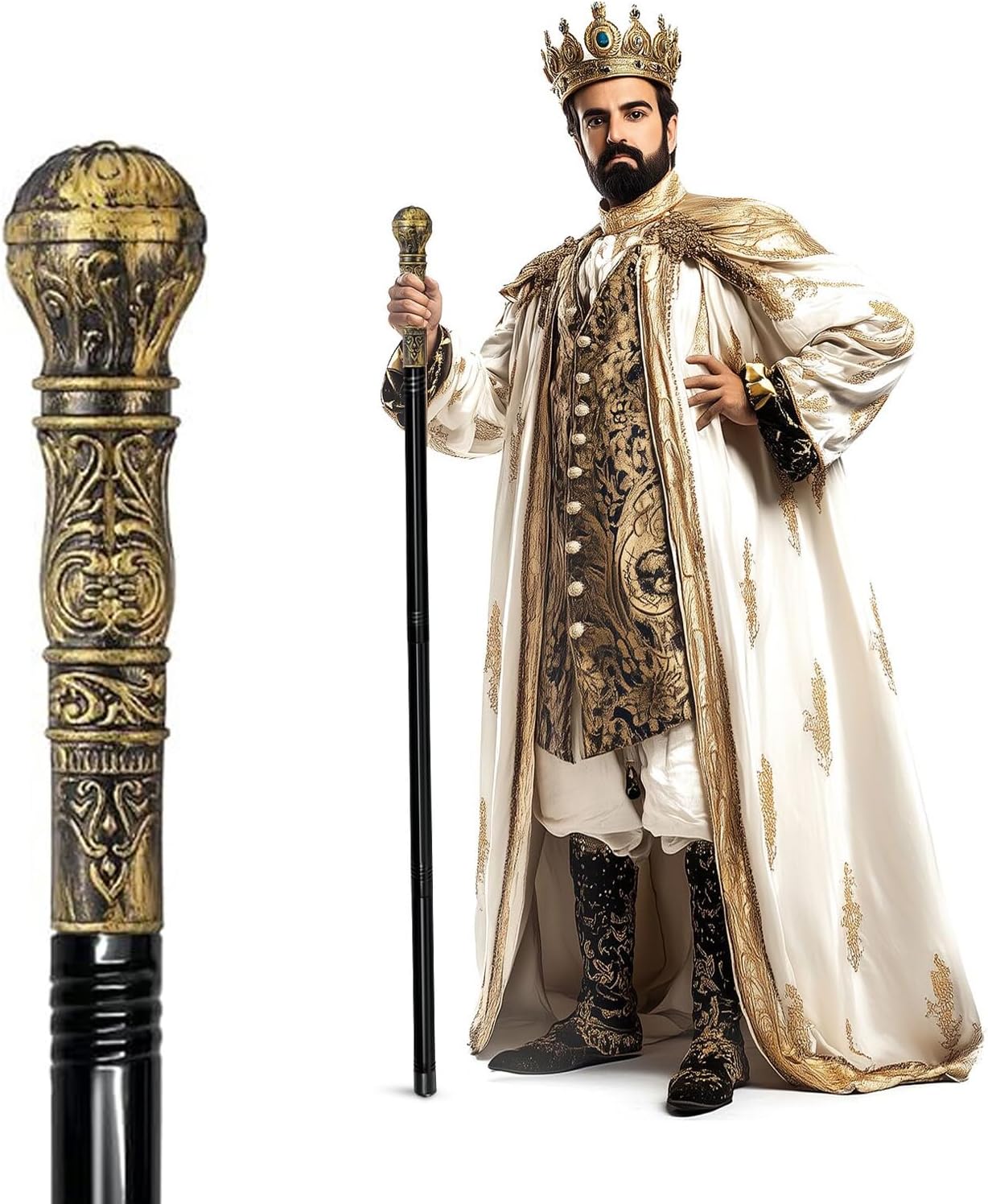 Costume Pimp Cane, 42 Metal Prop Stick with Antique Gold Plastic Handle Cosplay Accessories for Halloween Dress-up Party, Suit for All Ages