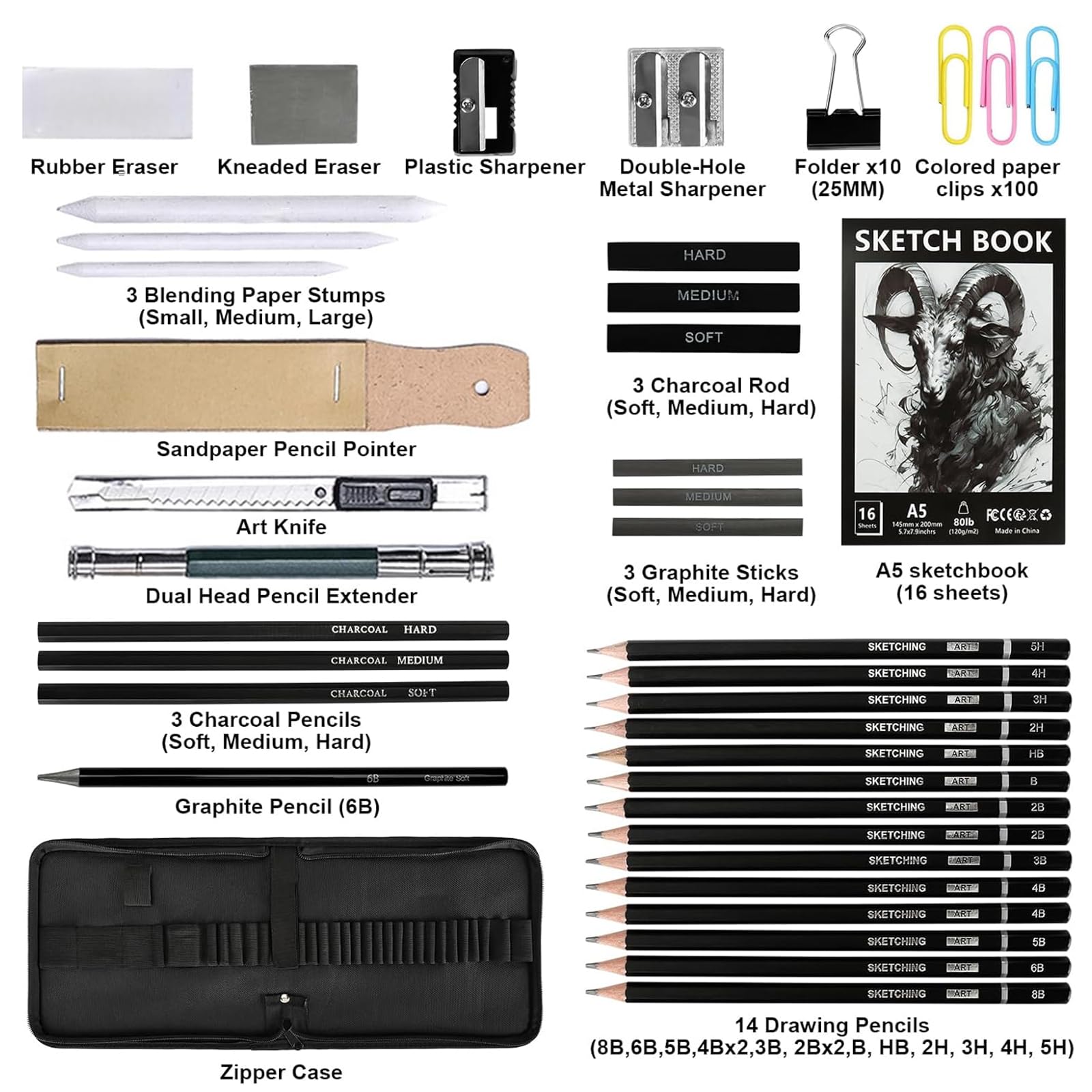 UCAMP Kit da disegno 35 pezzi con matite per artisti, set professionale con borsa per principianti