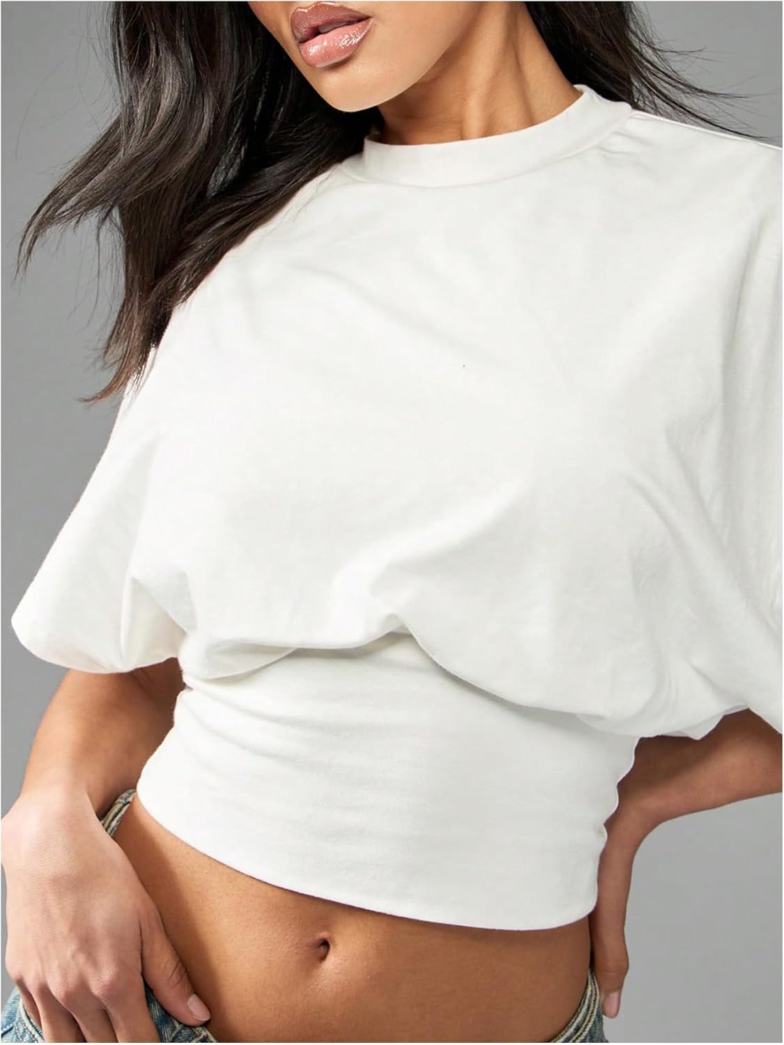 SOLY HUX Women's T Shirt Mock Neck Short Sleeve Crop Tops Lace Up Back Casual Tee - Image 4