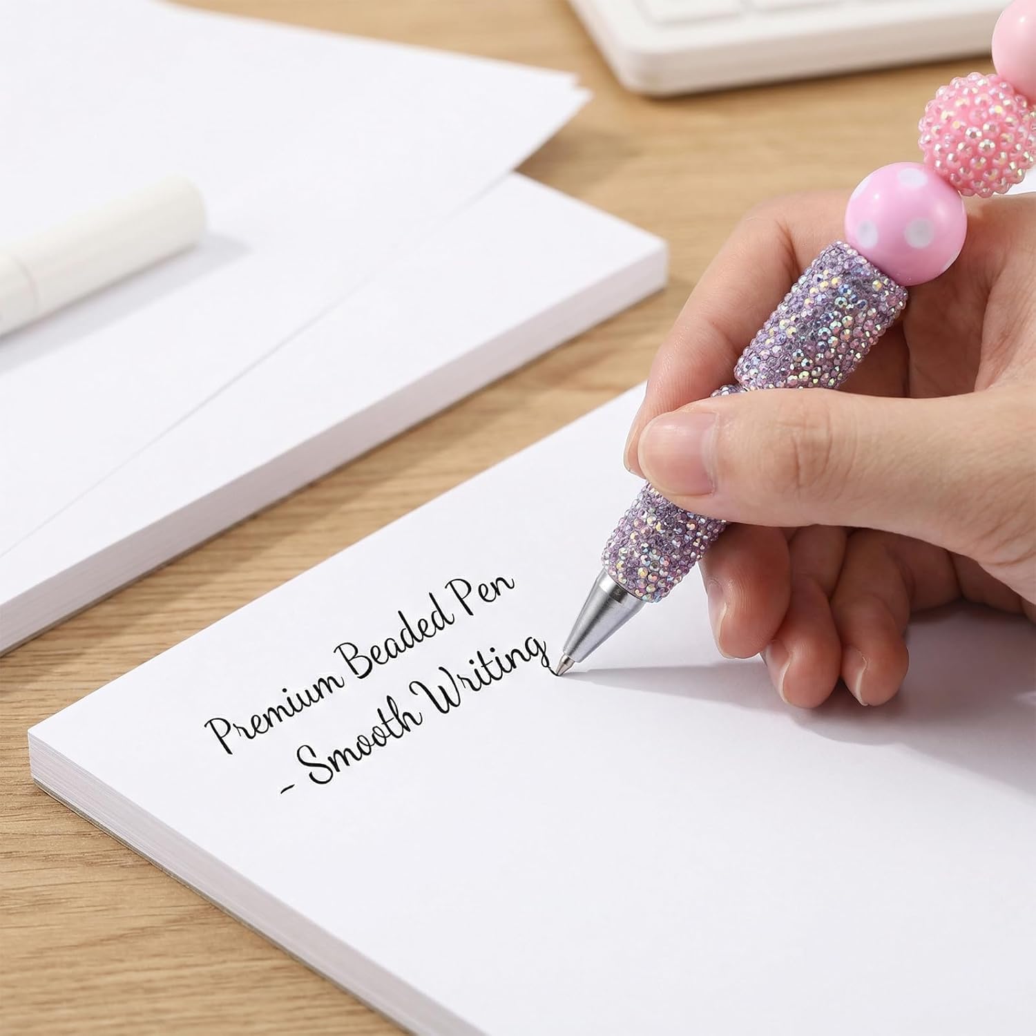 12 Pcs Beadable Pens Glitter Beadable Pens Bulk, Full Rhinestone Diamond Beaded Pen Kit, Bling Ballpoint Pen for DIY Craft Making Journaling, Office School Supplies, Women Girls Gifts