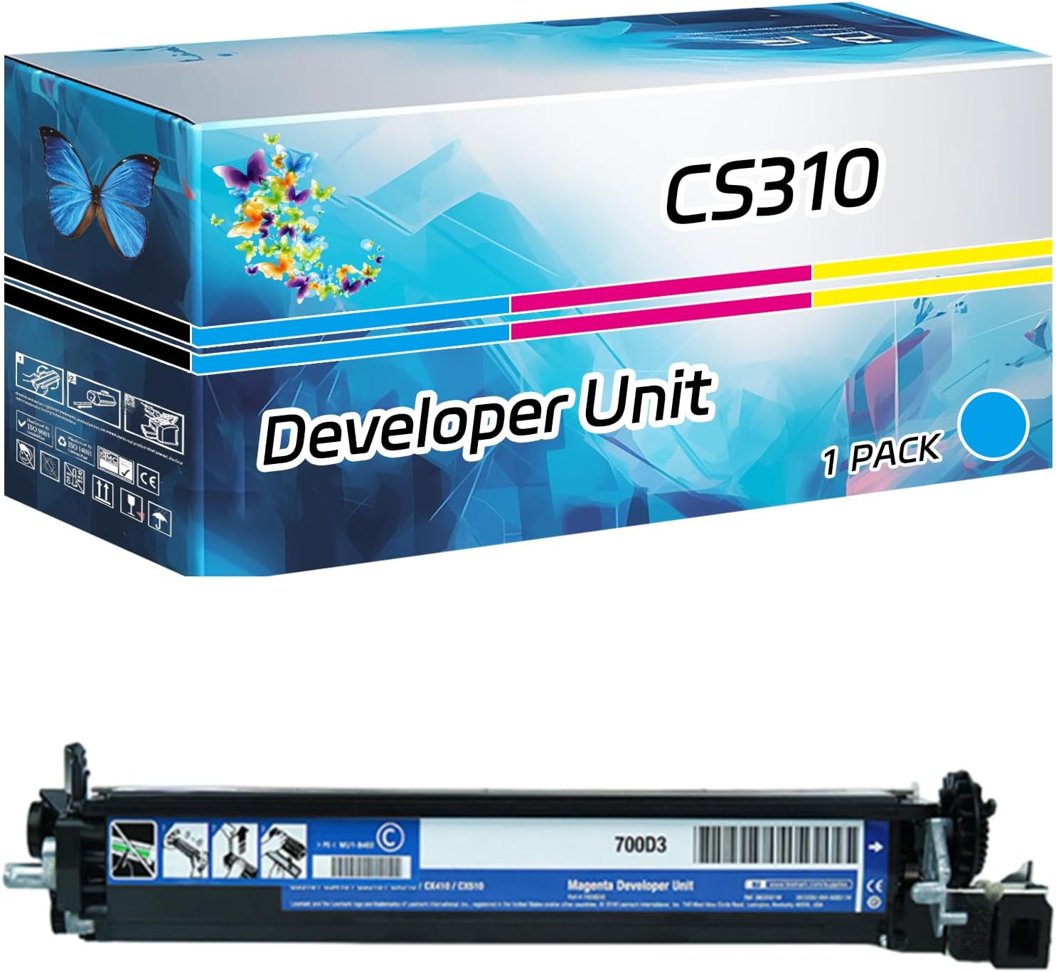 CS310 Developer Unit Compatible for Lexmark CS310dn CS310n CS317dn CS410dtn CS410n CS417dn CS510de CS510dte CS517de Printers, High Yield 20000 Pages, with Chip High-Definition Printing (Cyan)