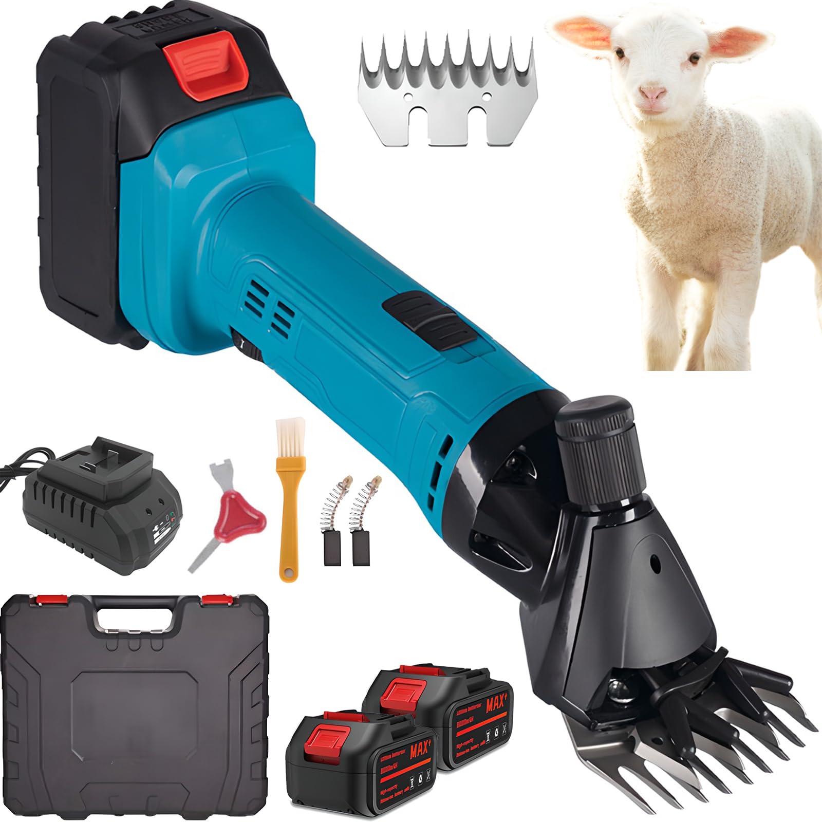 Tondeuse électrique sans Fil pour Moutons, 300 W, 2 Batteries, 6 Vitesses Réglables, Lame en Acier Inoxydable 9/13 Dents, pour Animaux à Poil épais Et Bovins 9-Tooth