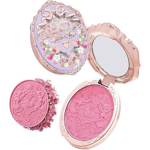 Flower Knows Strawberry Rococo Embossed Blush, Berry Pink | Buildable Matte Color & Highly Pigmented Powder Blush for Cheeks,Natural blush for Lively Look, Vegan (G02 Little Cranberry)