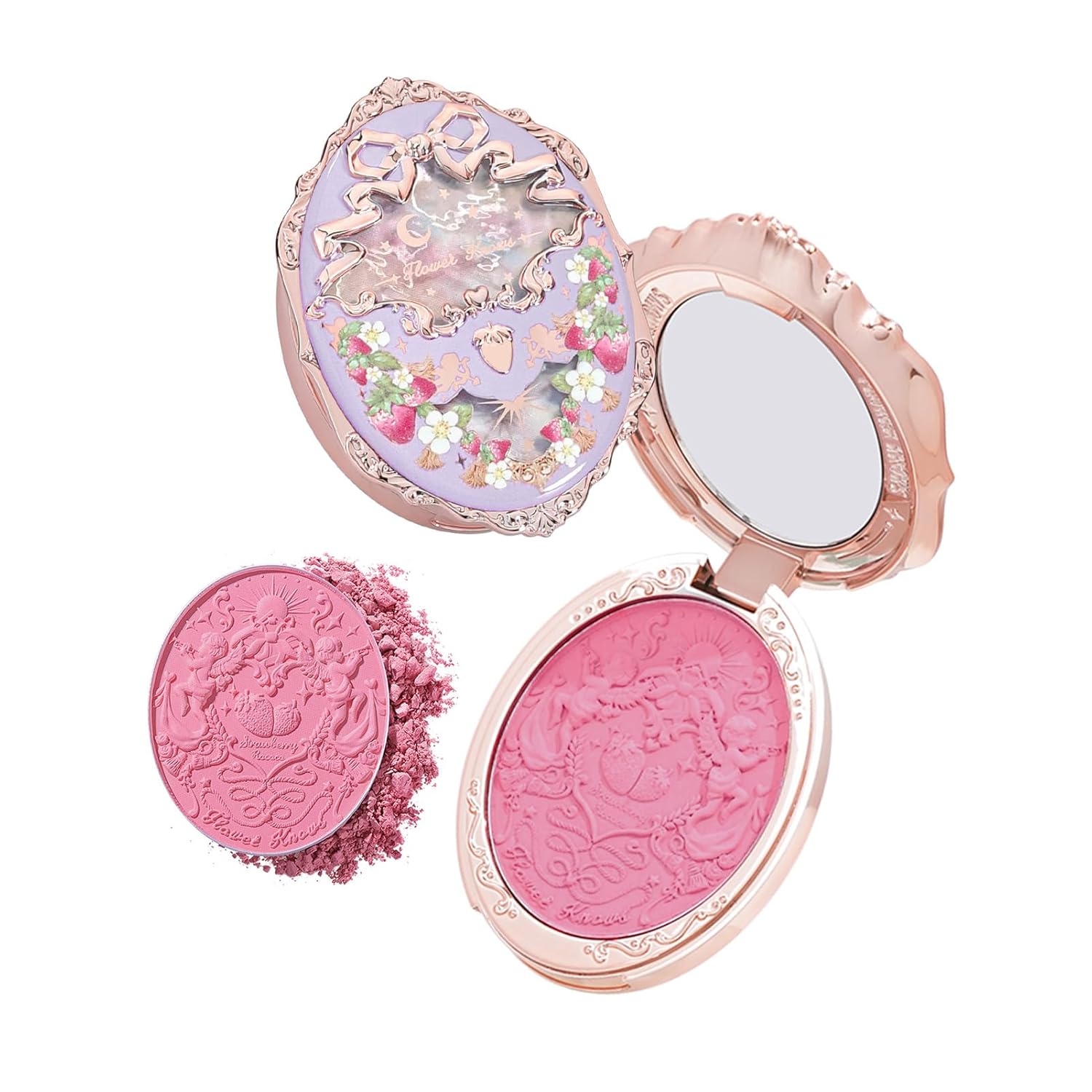 Flower Knows Strawberry Rococo Embossed Blush,Mauve Berry Rose Matte Powder Blush for Cheeks,Buildable & Blendable Face Makeup,Long-Lasting Cute Make Up for Women & Girls,0.16 Oz(G02 Little Cranberry)