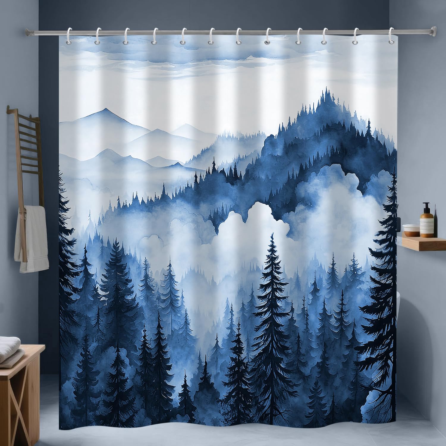 Rideau de douche bleu marine 180 x 200 cm imperméable pour baignoire familiale