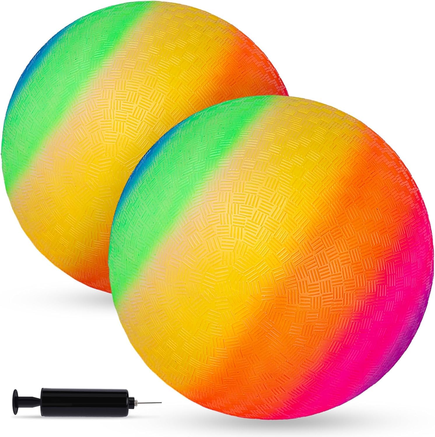 2 Packs Giant Playground Balls, 18 Inches Rainbow Kickballs Large Rubber Dodge Balls Handballs, for Indoor & Outdoor Schoolyard Games with Hand Pump