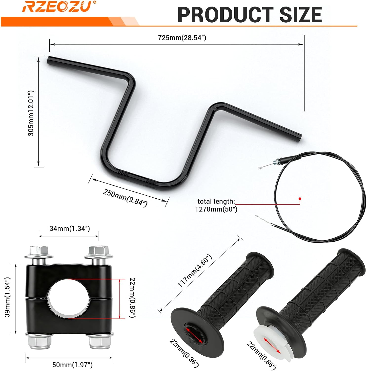 12" Ape Hangers, 7/8 22mm Mini Bike Handlebars with Minibike Throttle Kit Replacement for Coleman CT100U Baja Doodlebug DB30 MBX10 MBX11 CT200U CT200U-EX BT200X MB200 RB200 100cc 200cc Parts