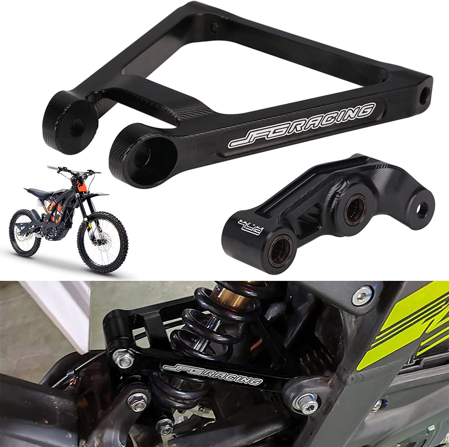 JFG RACING Triangle Progression Arrière Moto Tringlerie Suspension Aluminium + Kit de Liaison Arrière pour sur Ron Light Bee S/X Segway X160/X260-Noir