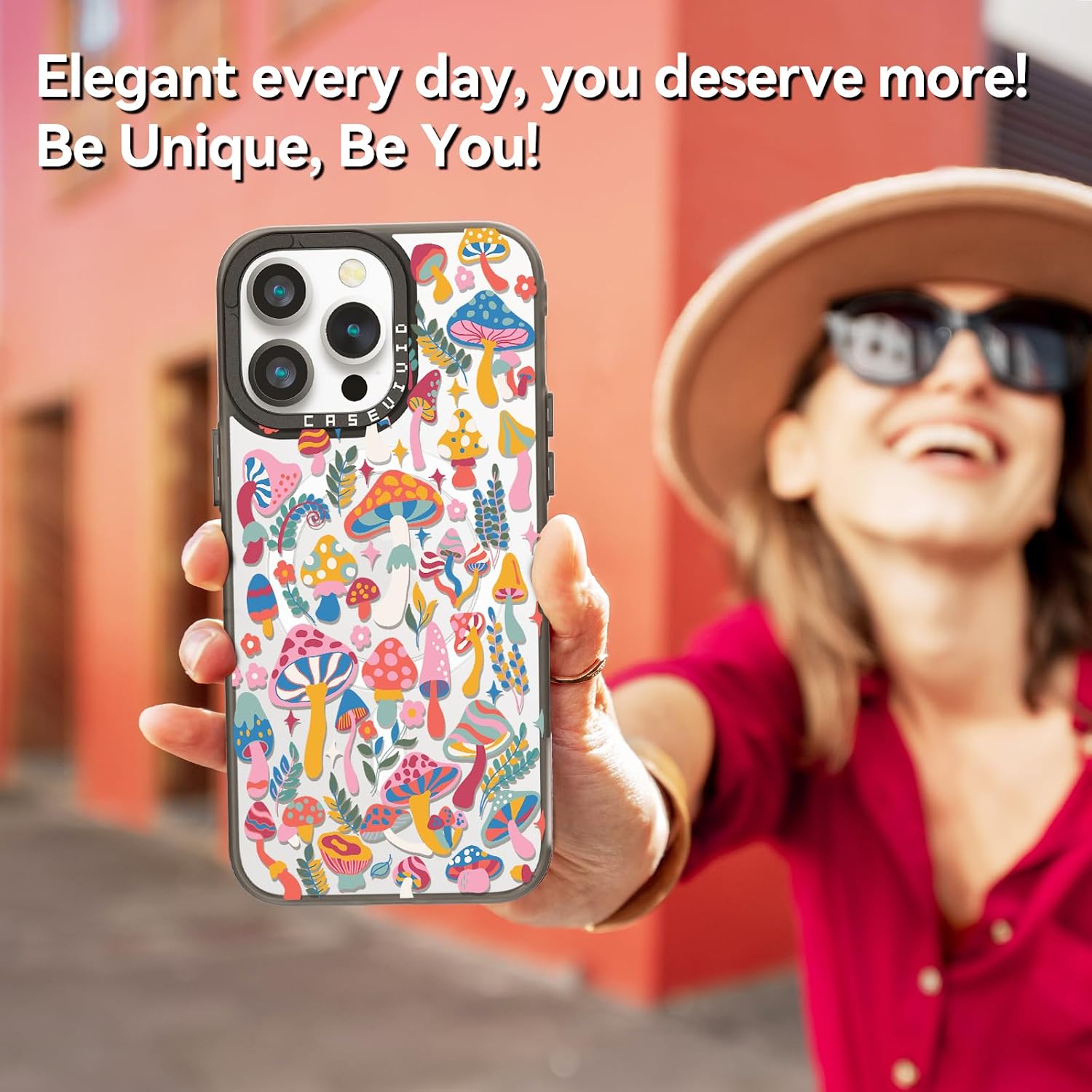 Magnetic for iPhone 14 Pro Max Magsafe Case Cute Aesthetic - Durable Fashion Funny Phone Case - Girly Mushroom Jungle Pattern Print Cover Design for iPhone 14 Pro Max 6.7" Black