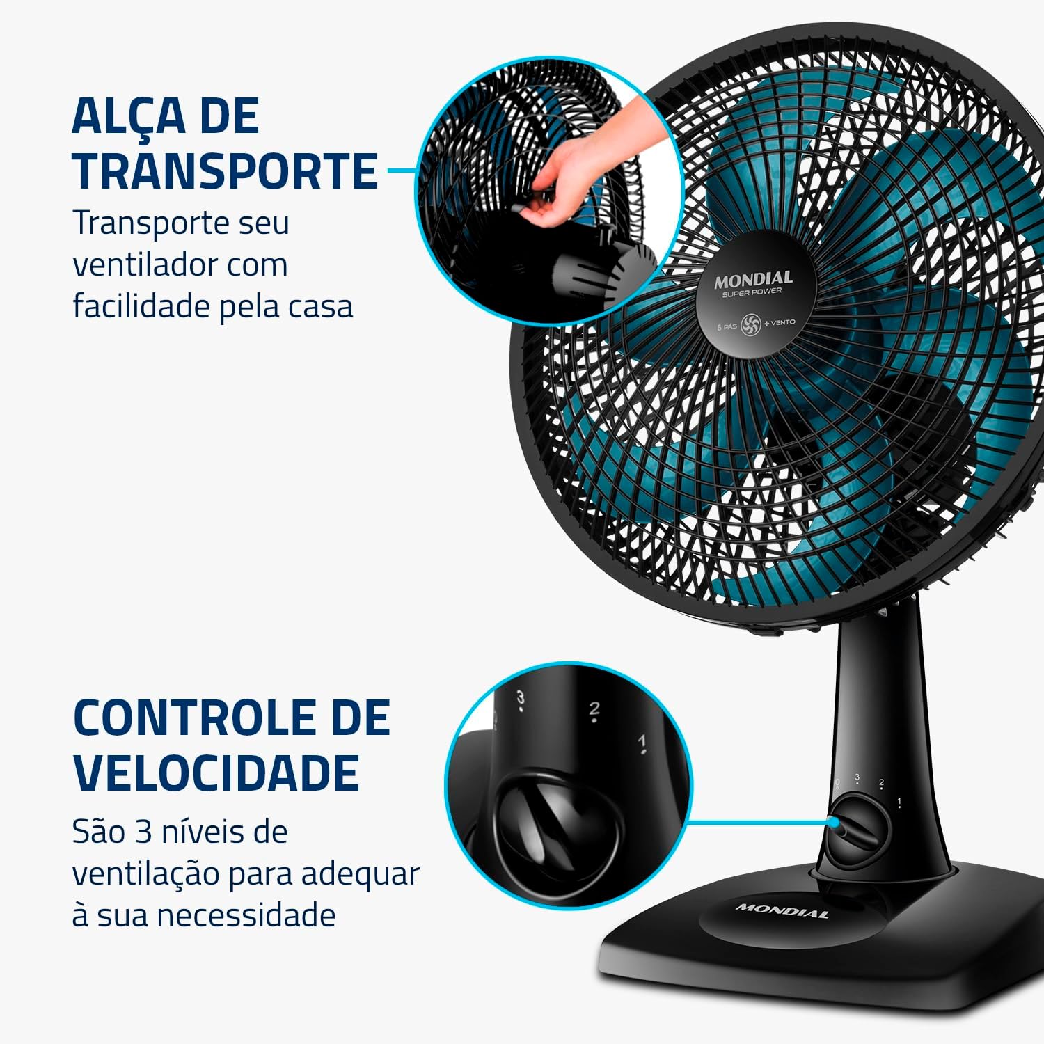 Ventilador de Mesa Mondial 110V, 30cm, 6 pás, Super Power - VSP-30-AP