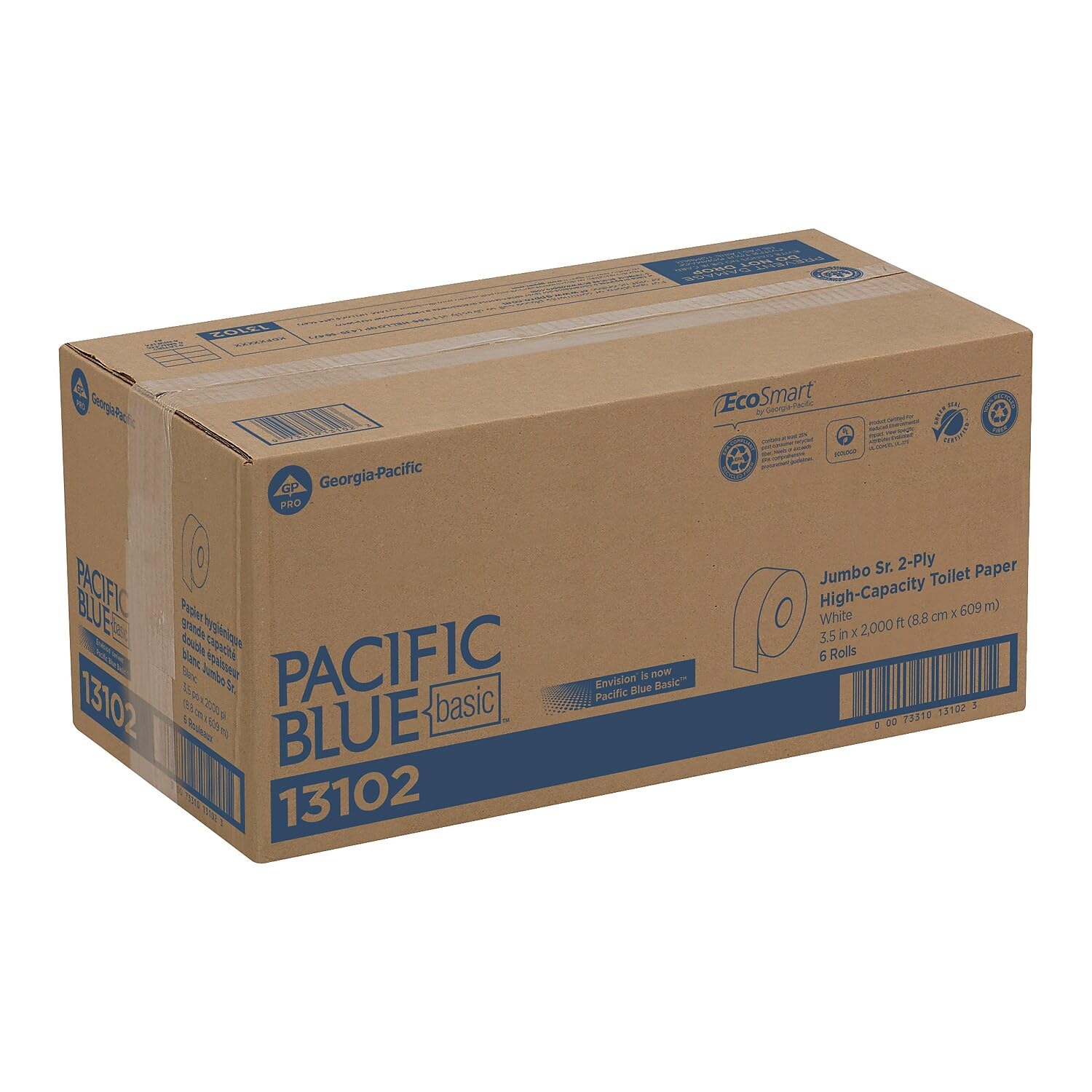 Pacific Blue Basic Jumbo Sr. 2-Ply Toilet Paper (previously branded Envision) by GP PRO, 13102, 2000 Linear Feet Per Roll, 6 Rolls Per Case