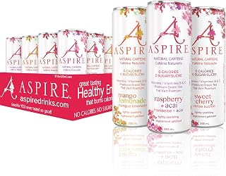 Aspire Energy Variety Pack Healthy Drinks, Boisson Energisante with Natural Caffeine, Zero Sugar, Zero Calories, Keto Friendly, non alcoholic drinks,12 Pack, 355 ml