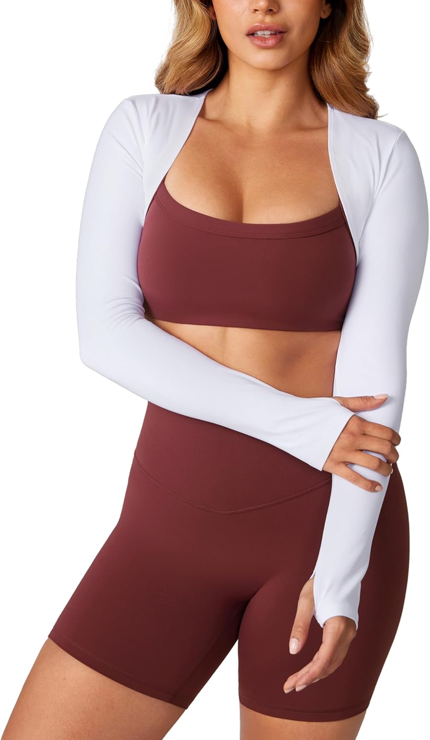 UNISSU Cropped Long Sleeve Workout Tops Shrug for Women Open Front Bolero Buttery Soft Gym Yoga Daily Layering Piece