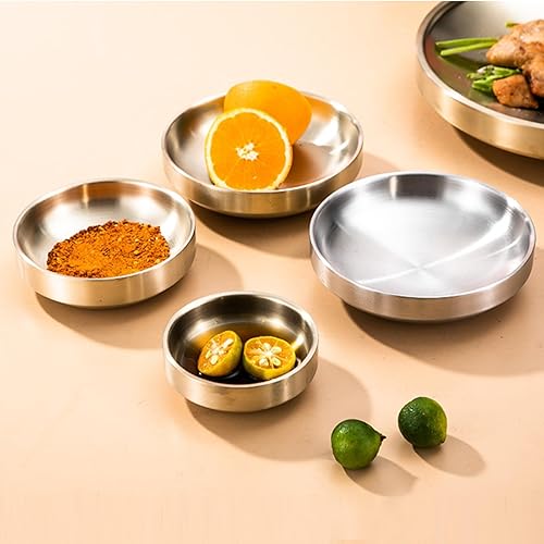 Miniatura 6 de Incauca Platos de salsa de soja de acero inoxidable de 3.5 pulgadas, mini cuencos de doble pared para chips y salsas, moldes de salsa, tazas de