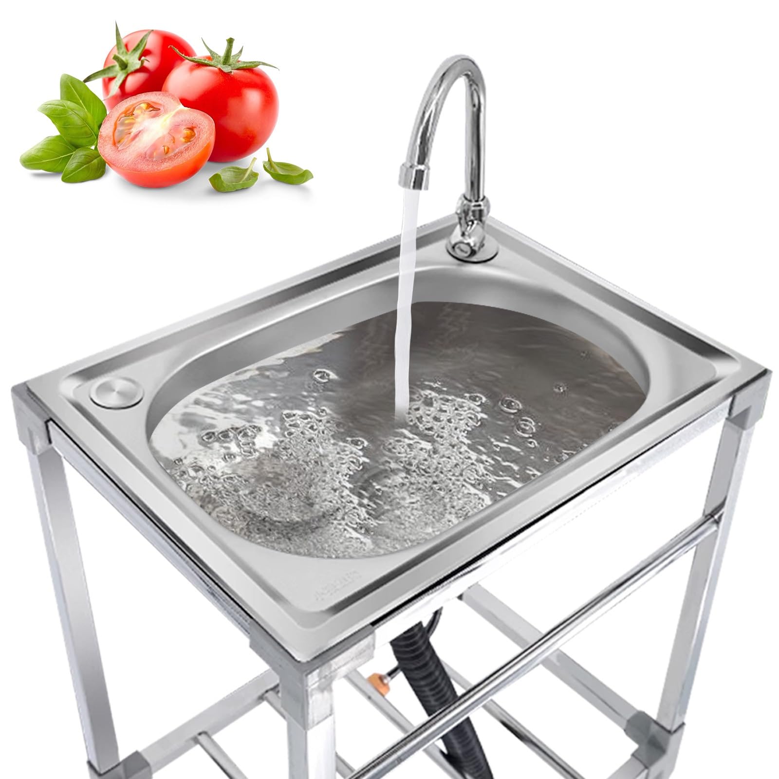 Fregadero Simple Al Aire Libre con Soporte Fregadero de Acero Inoxidable 304 Independiente Fregaderos de Cocina Restaurante Camping Parrilla Exterior Jardin Portatil Fácil de montar Polivalente ( Size
